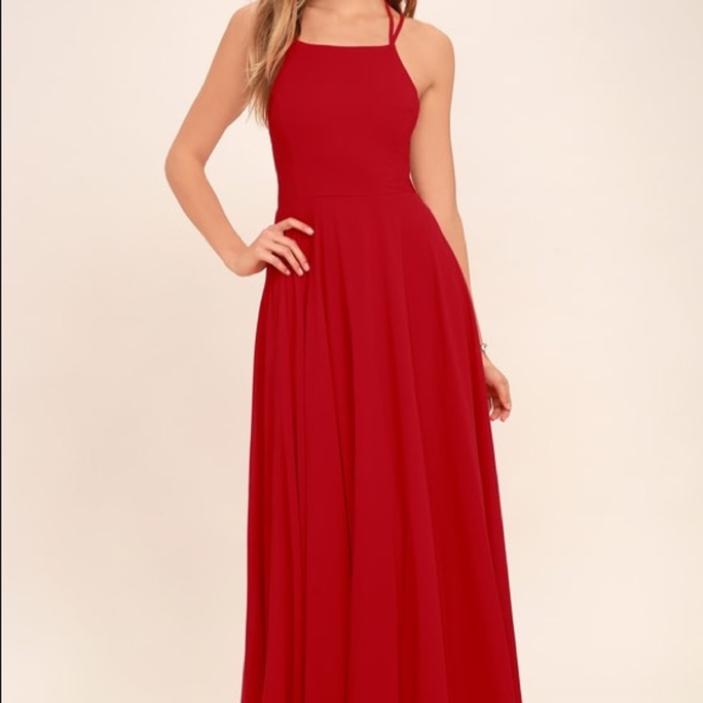 NWT Lulus “Strappy to be here” red maxi dress